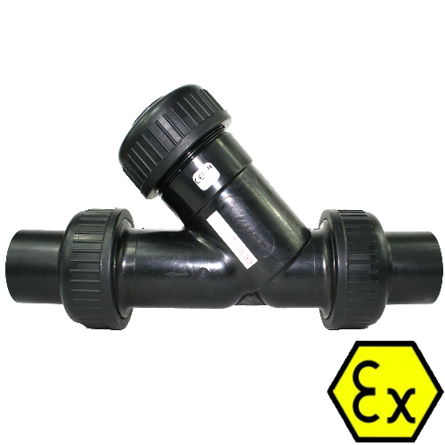 Schmutzf&auml;nger aus PP-elektrisch leitf&auml;hig, PP-EL Stumpfschwei&szlig;anschluss, FKM Dichtung